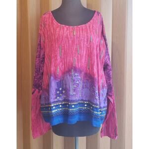 Phool cotton 3XL pink and purple long sleeve knit top